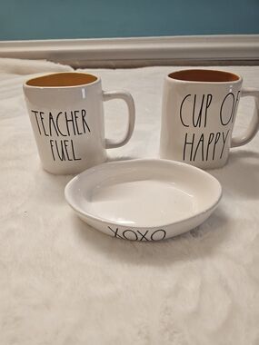 Rea Dunn White Ceramic 'Teacher Fuel' & 'Cup OF Happy' Mug Set With XOXO  Dish